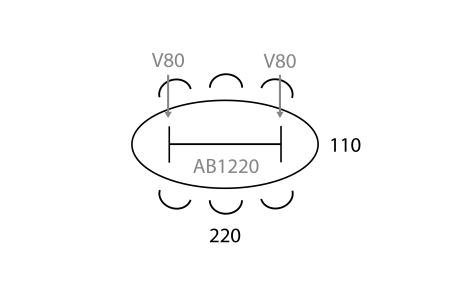 Vergadertafel 'V' Ellips 220x110 cm